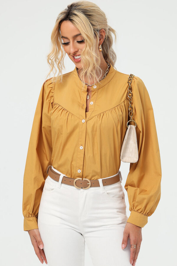Ruched Button Up Long Sleeve Shirt - Image 3