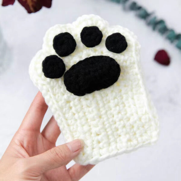 Cat Paw Hand-Knitted Winter Gloves - Image 6