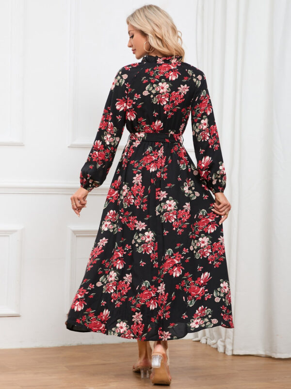 Floral Tie Front Balloon Sleeve Dress - Image 9