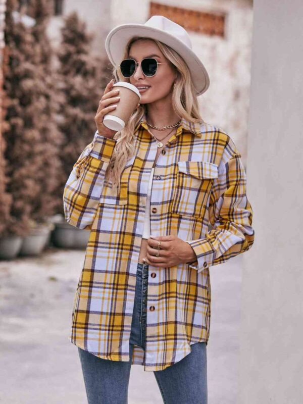 Plaid Dropped Shoulder Longline Shirt - Image 7