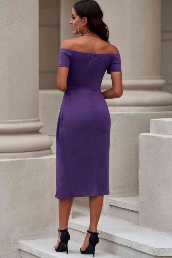Off-Shoulder Short Sleeve Split Dress - Image 16