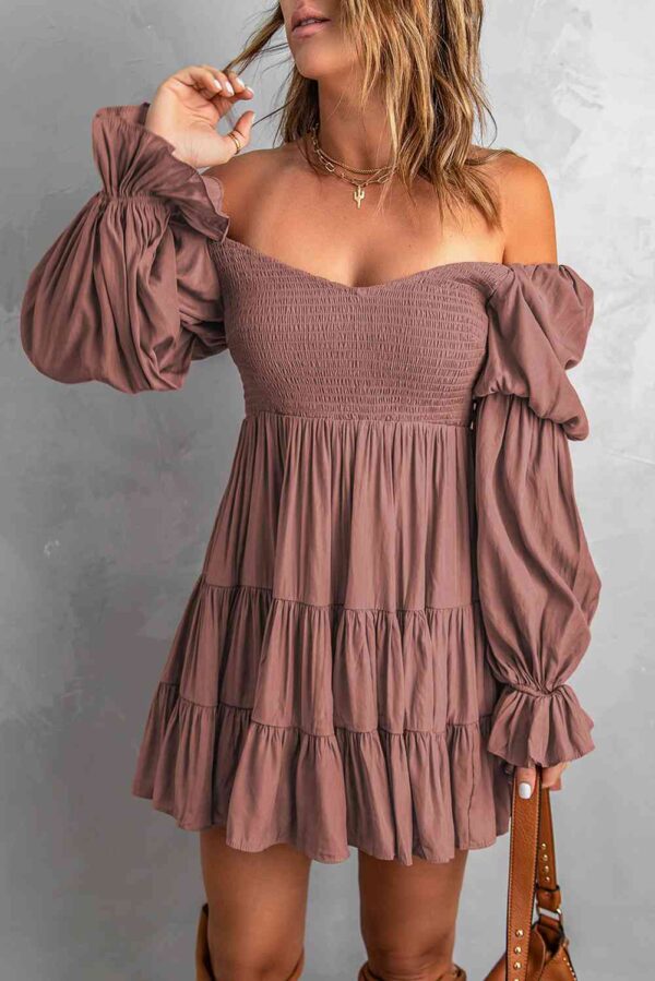 Smocked Off-Shoulder Tiered Mini Dress - Image 16