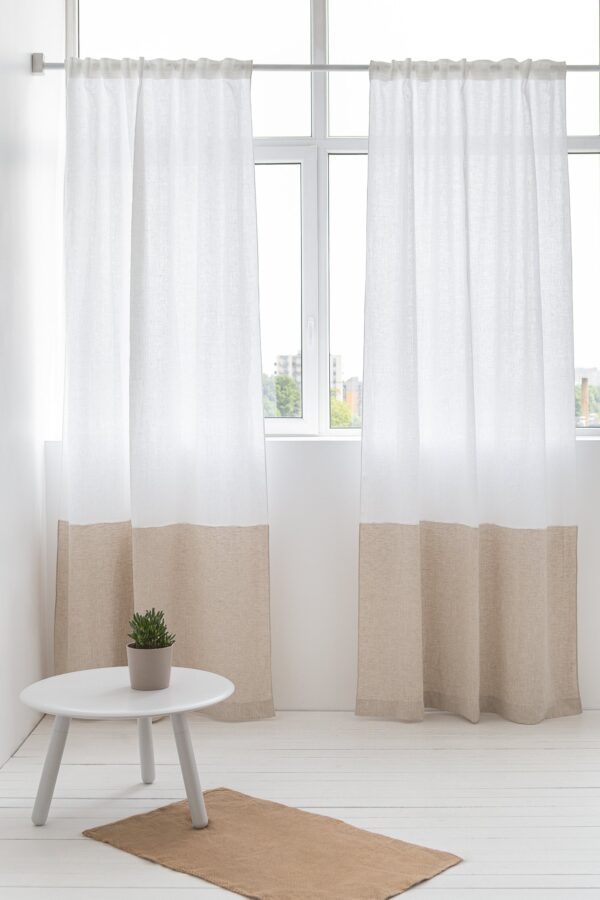 Two-Colored Linen Curtain & Drape with Multifunctional Tape in Snow
