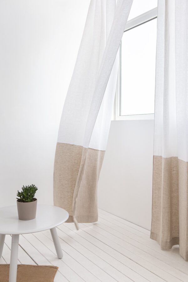 Two-Colored Linen Curtain & Drape with Multifunctional Tape in Snow - Image 5