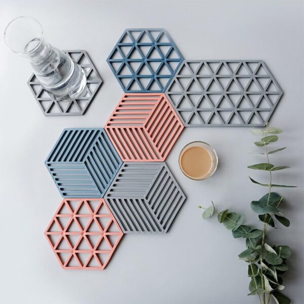 Chic Nordic Silicone Felt Coaster Cup Hexagon Mats Pad Heat insulated - Image 3
