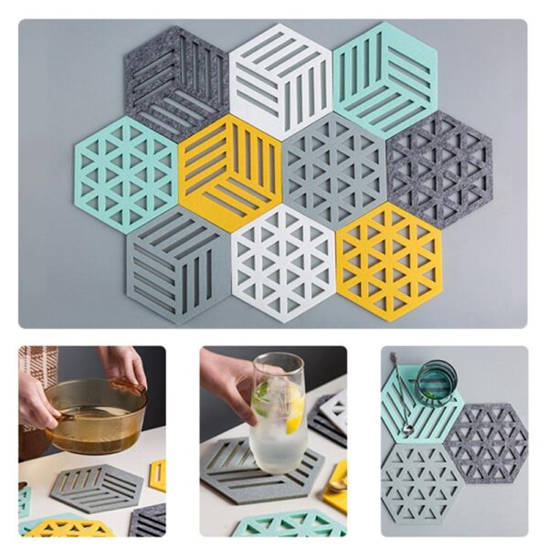 Chic Nordic Silicone Felt Coaster Cup Hexagon Mats Pad Heat insulated - Image 5