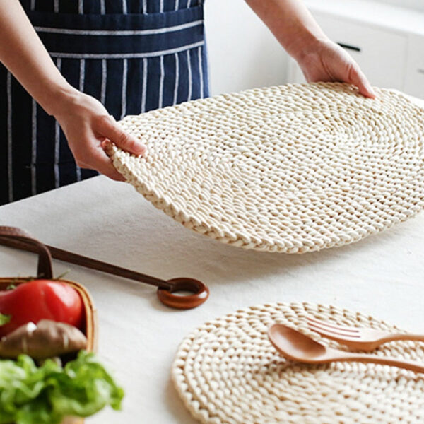 Corn fur woven Dining Placemat Heat Insulation Pot Holder Round - Image 6