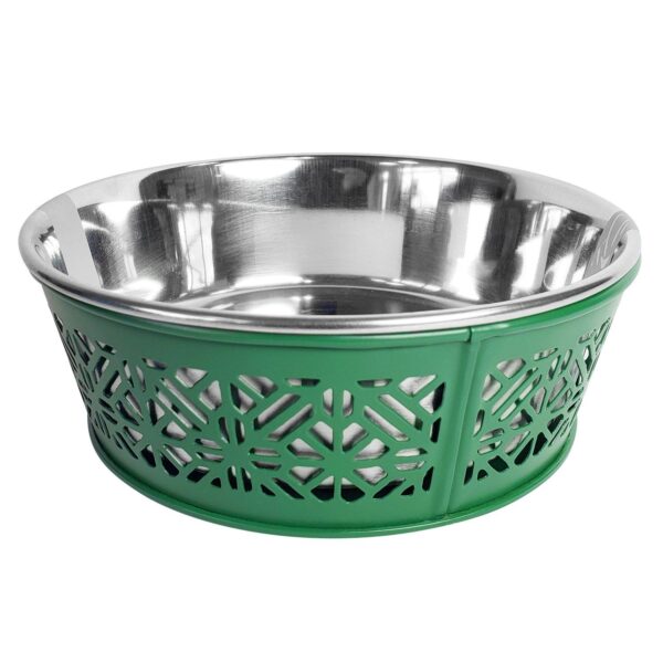 Stainless Steel Country Farmhouse Dog Bowl - Dark Green, 30 oz