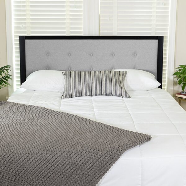 Bristol Metal Tufted Upholstered King Size Headboard in Light Gray - Image 3