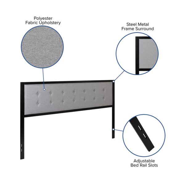 Bristol Metal Tufted Upholstered King Size Headboard in Light Gray - Image 5