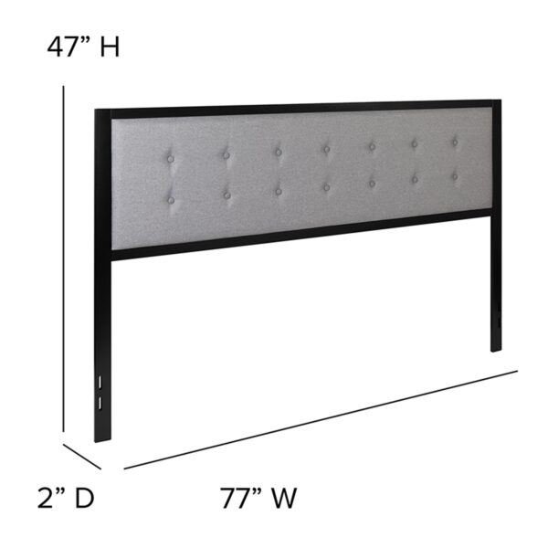 Bristol Metal Tufted Upholstered King Size Headboard in Light Gray - Image 6