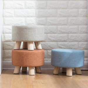 Nordic Round Fabric Stool Wooden Leg Pattern Modern Fashion Wood Small