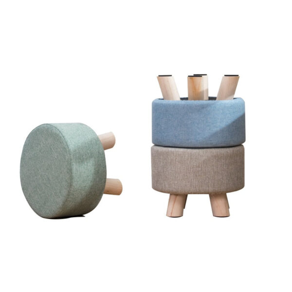 Nordic Round Fabric Stool Wooden Leg Pattern Modern Fashion Wood Small - Image 6