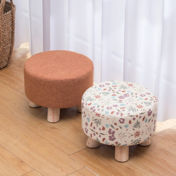 Nordic Round Fabric Stool Wooden Leg Pattern Modern Fashion Wood Small - Image 3