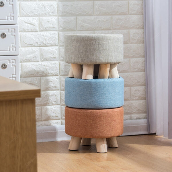 Nordic Round Fabric Stool Wooden Leg Pattern Modern Fashion Wood Small - Image 2