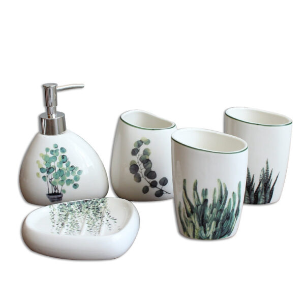 Nordic green plant ceramic six piece bathroom products Simple five - Image 5