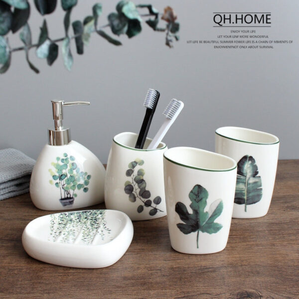 Nordic green plant ceramic six piece bathroom products Simple five - Image 4