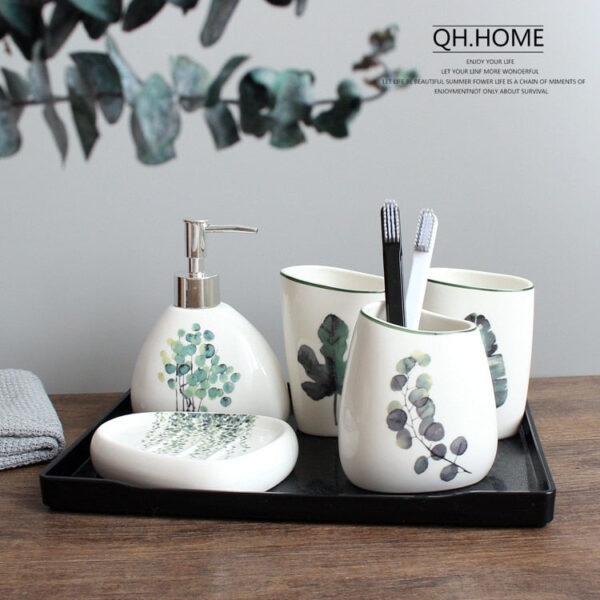 Nordic green plant ceramic six piece bathroom products Simple five - Image 2