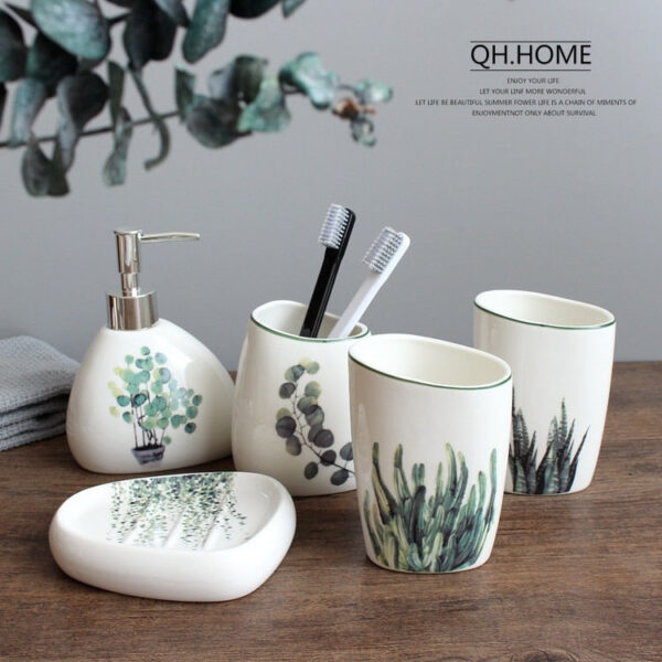 Nordic green plant ceramic six piece bathroom products Simple five - Image 3