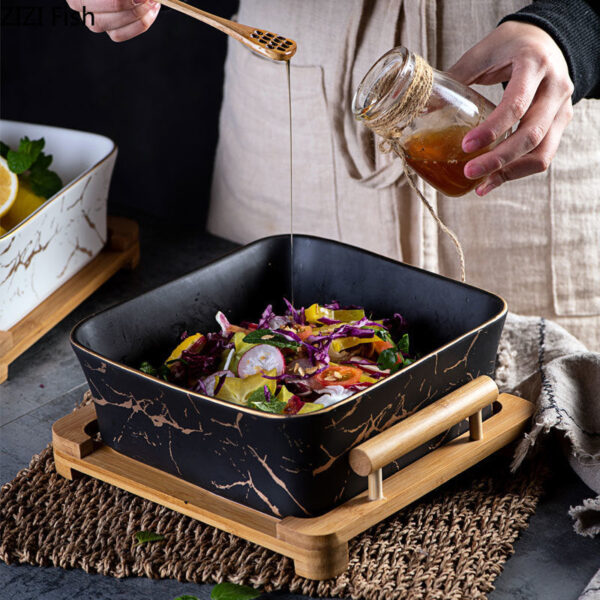 Marble Pattern Bowl and Wooden Tray - Image 3