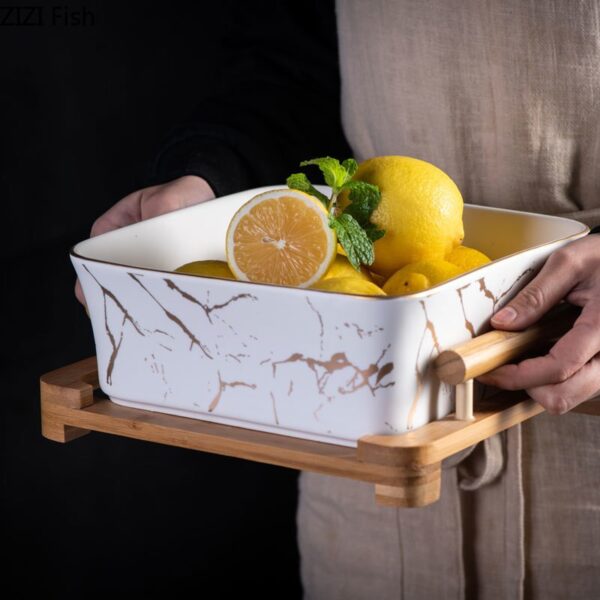 Marble Pattern Bowl and Wooden Tray - Image 4