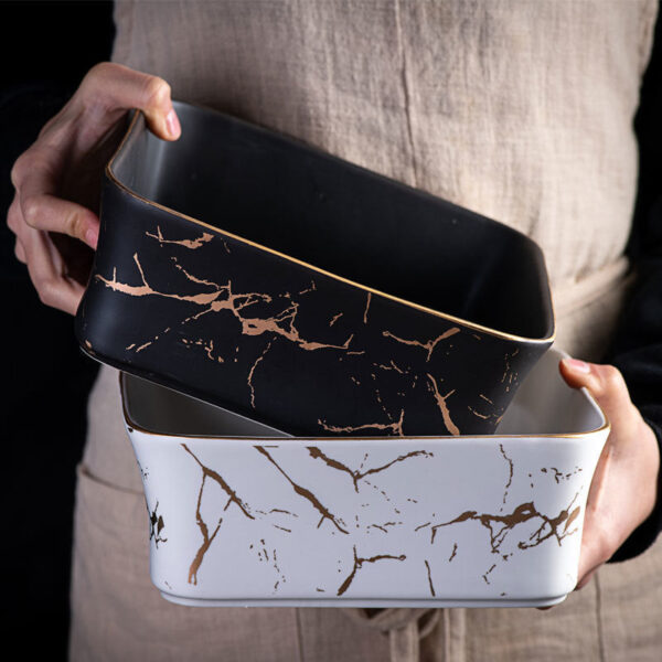 Marble Pattern Bowl and Wooden Tray - Image 5