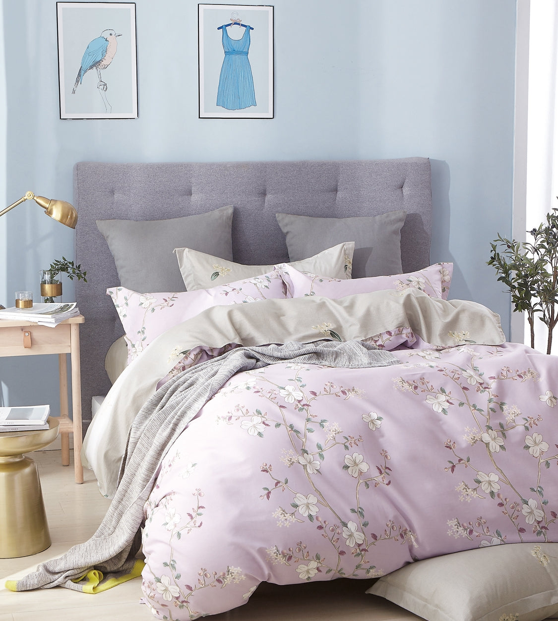 Cynthia Purple Floral 100% Cotton Comforter Set