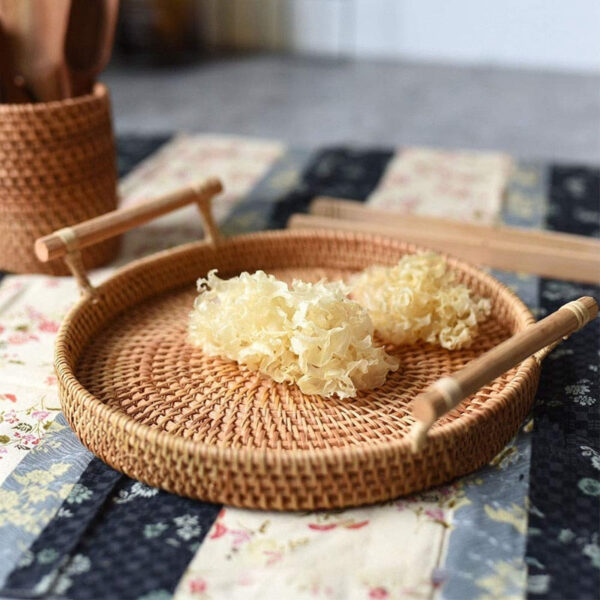 Rattan Storage Tray, Round Basket with Handle, Hand Woven, Rattan Tray - Image 3