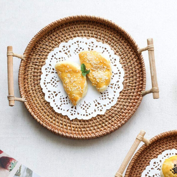Rattan Storage Tray, Round Basket with Handle, Hand Woven, Rattan Tray - Image 4