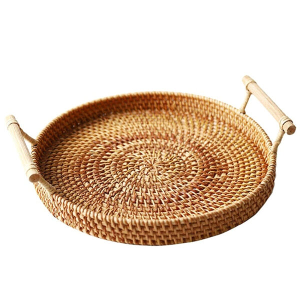 Rattan Storage Tray, Round Basket with Handle, Hand Woven, Rattan Tray - Image 2