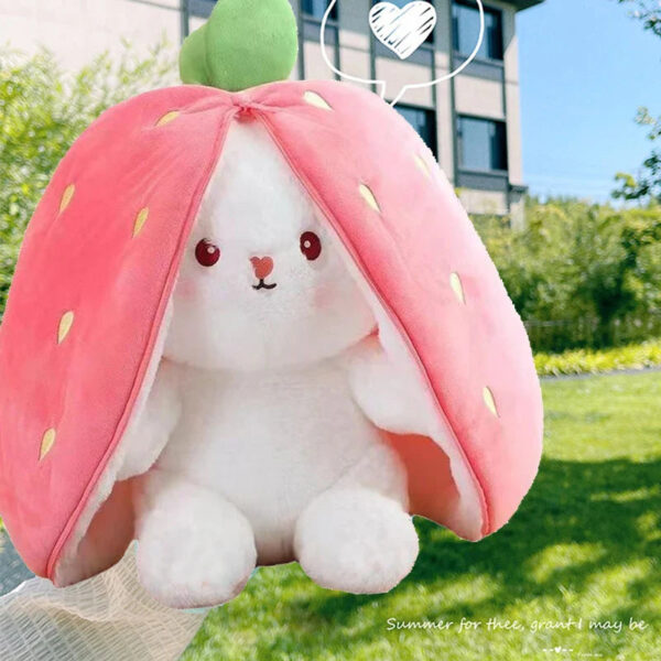 Large Reversible Carrot Rabbit & Strawberry Bunny Plush Pillow - Image 5