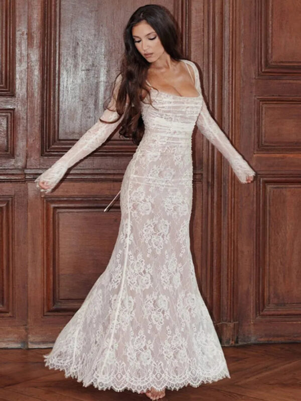 Shawl Drawstring Lace Maxi Dress - Image 2