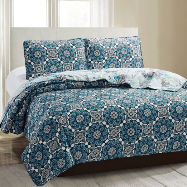 Juliet 3 Piece Quilt Set - Navy Lotus - Image 2