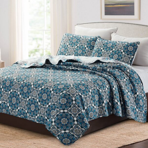Juliet 3 Piece Quilt Set - Navy Lotus - Image 3