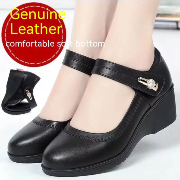 High Quality Soft Bottom Leather Shoes Non-slip Wedge Middle-aged And Elderly Pumps - Image 4