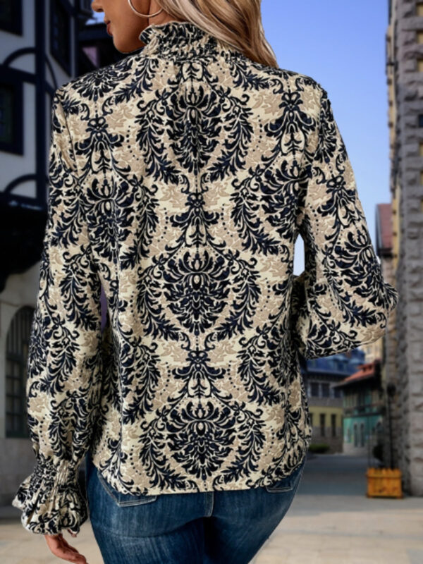 Smocked Printed Mock Neck Blouse - Image 2