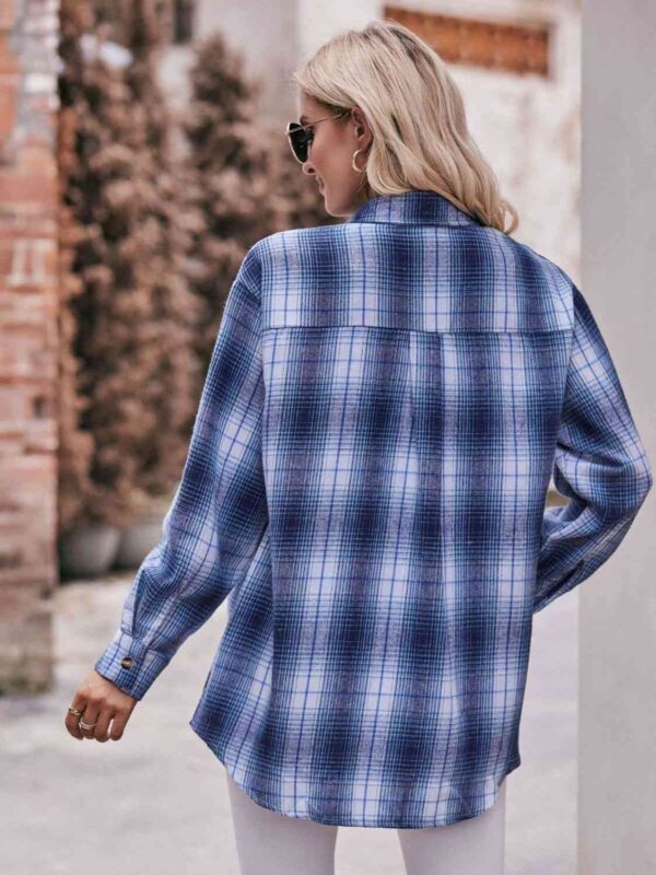 Plaid Dropped Shoulder Longline Shirt - Image 21