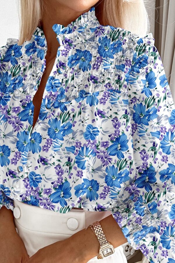 Ruffled Smocked Floral Lantern Sleeve Shirt - Image 12
