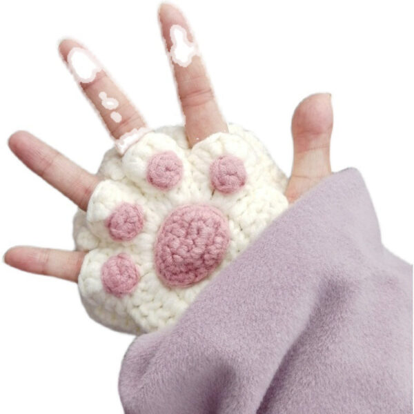 Cat Paw Hand-Knitted Winter Gloves - Image 2
