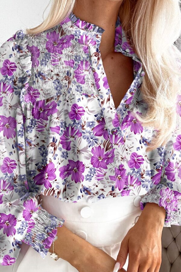 Ruffled Smocked Floral Lantern Sleeve Shirt - Image 19
