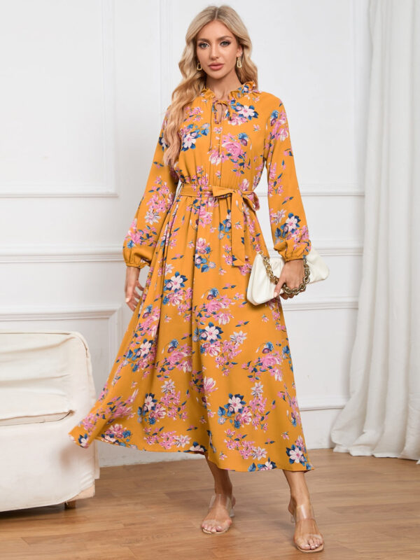 Floral Tie Front Balloon Sleeve Dress - Image 13