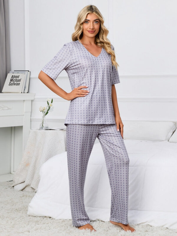 Printed V-Neck Top and Pants Lounge Set - Image 3