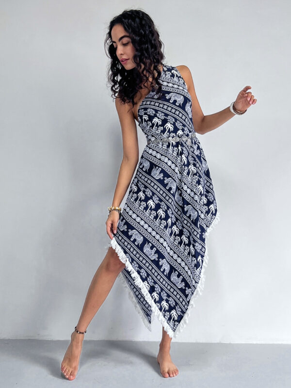 Fringe Printed Single Shoulder Dress - Image 3