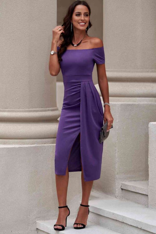 Off-Shoulder Short Sleeve Split Dress - Image 15