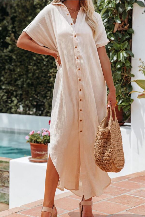 Slit Button Up Shirt Dress - Image 2