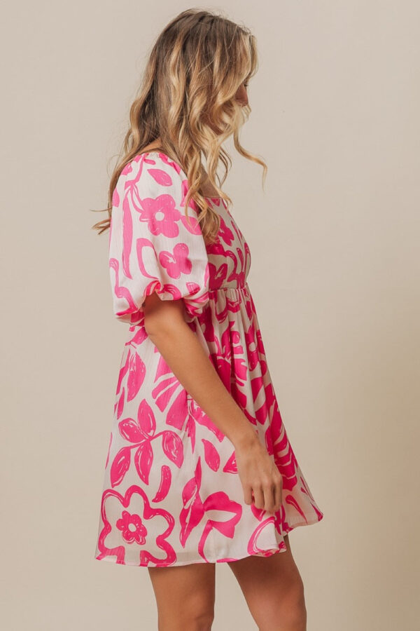 BiBi Tropical Floral Pattern Puff Sleeve Square Neck Dress - Image 2