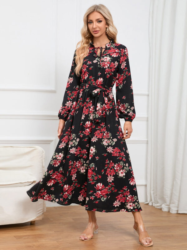 Floral Tie Front Balloon Sleeve Dress - Image 7
