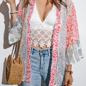 Swiss Dot Printed Open Front Cover Up