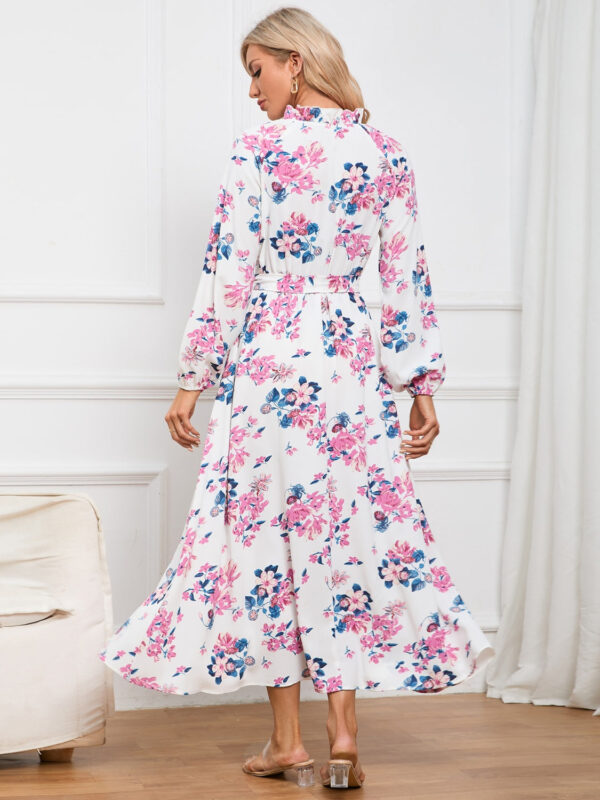 Floral Tie Front Balloon Sleeve Dress - Image 2