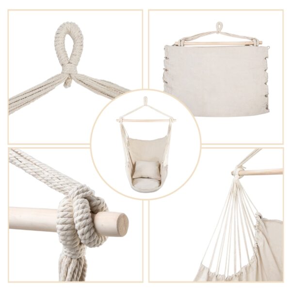Distinctive Cotton Canvas Hanging Rope Chair with Pillows - Image 6